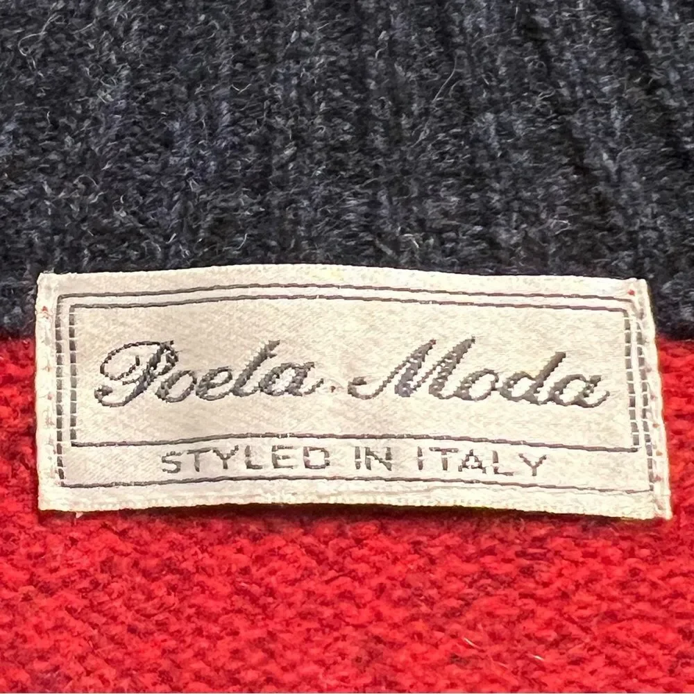 Poeta Moda Mens Striped Wool Blend Sweater Sz L 1/4 Zip Grandpa Preppy Old Money
